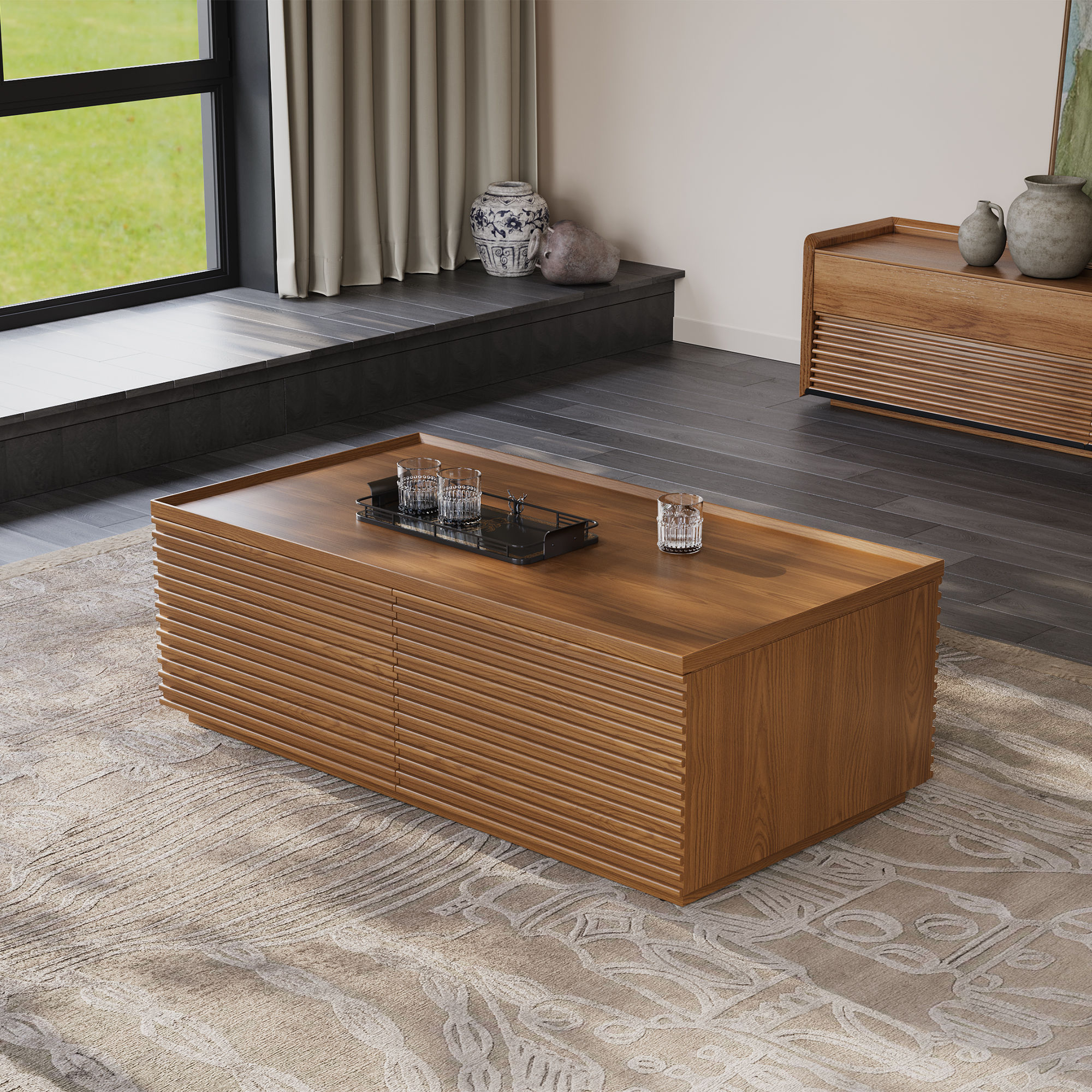 Rectangular Walnut Color Ash Wood Coffee Tables