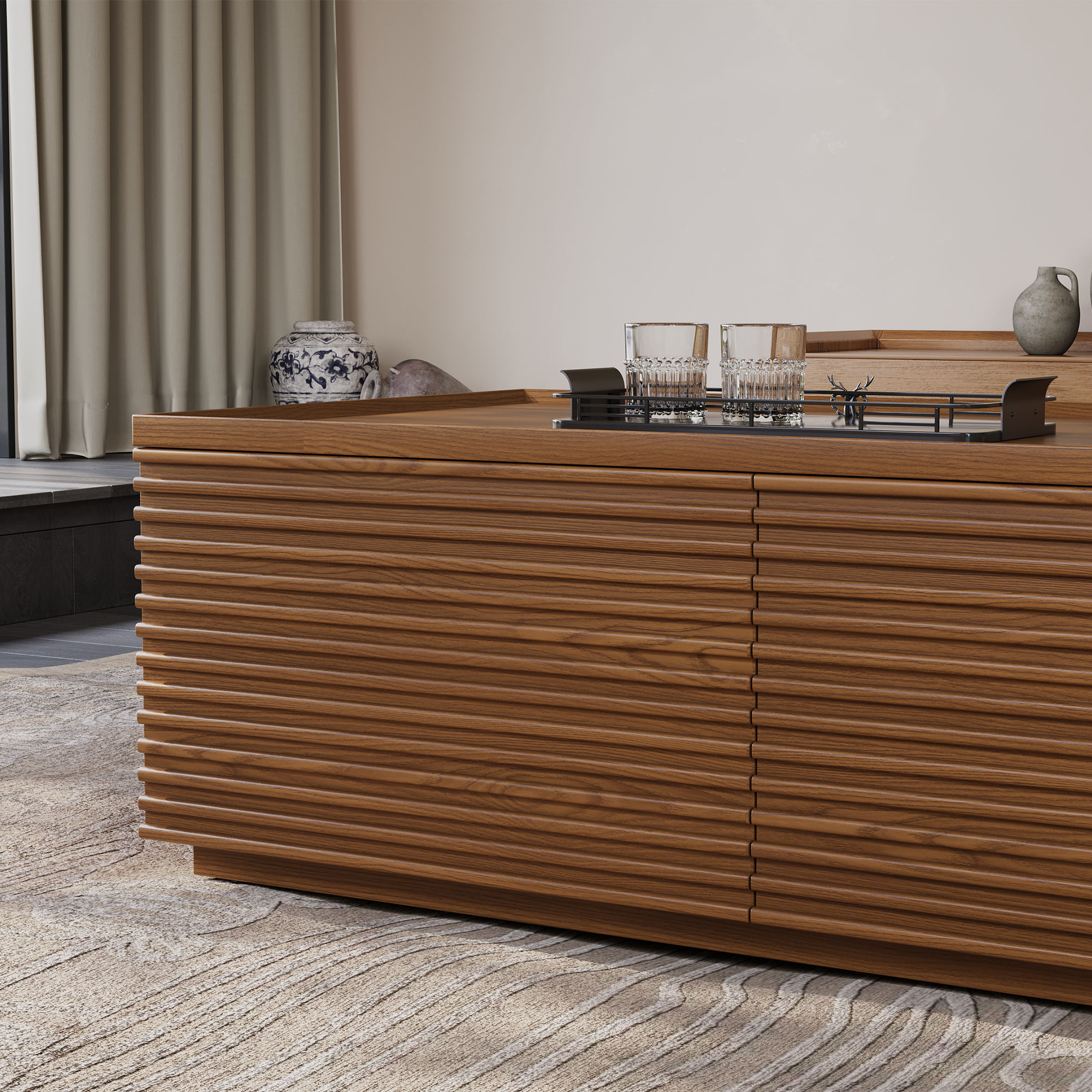 with Drawers Walnut Color Ash Wood Coffee Tables