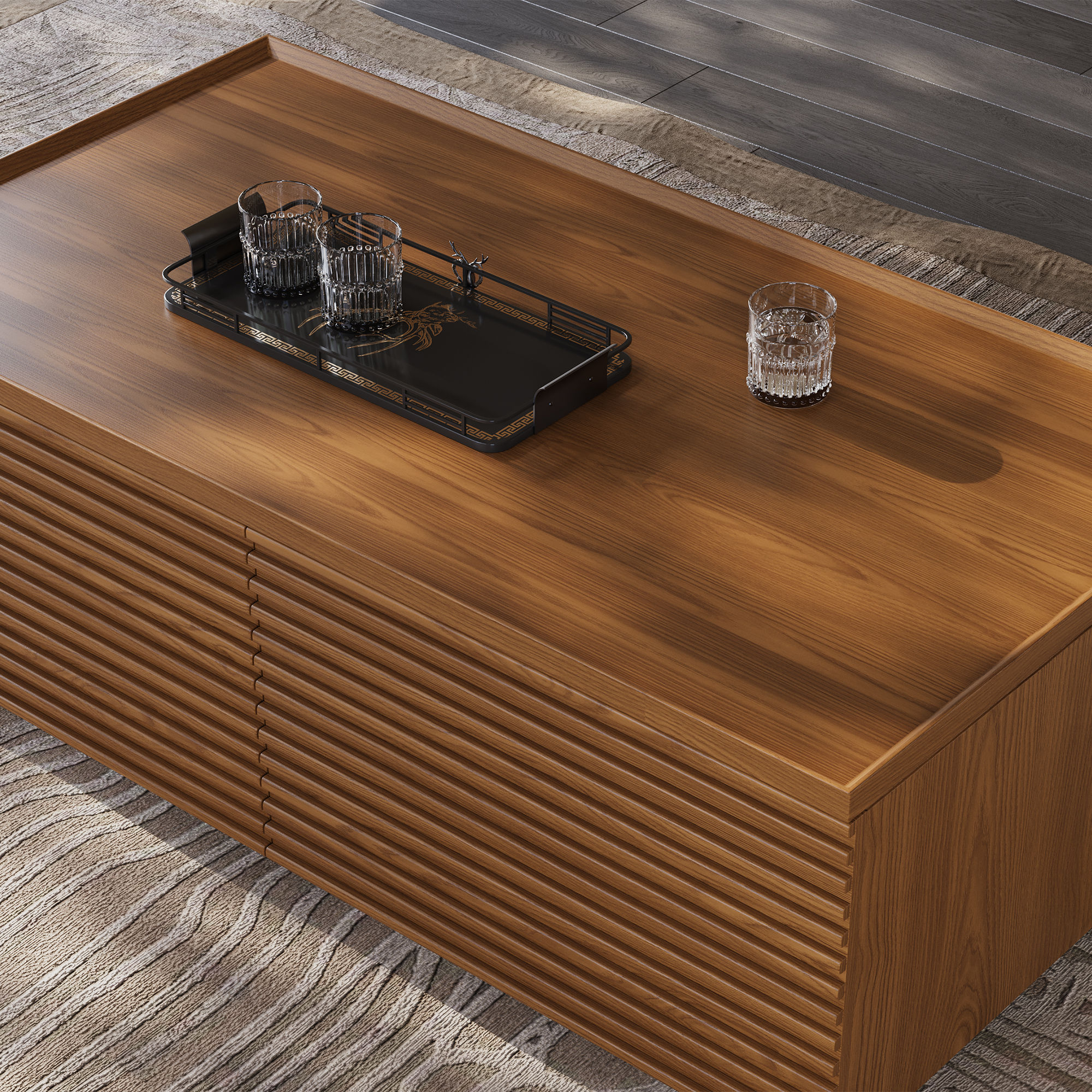 Solid Wood Walnut Color Ash Wood Coffee Tables