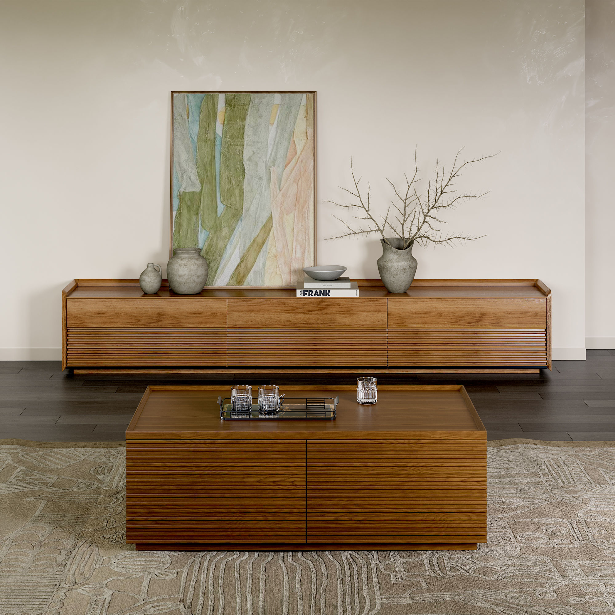 Fully Assemble Walnut Color Ash Wood Coffee Tables