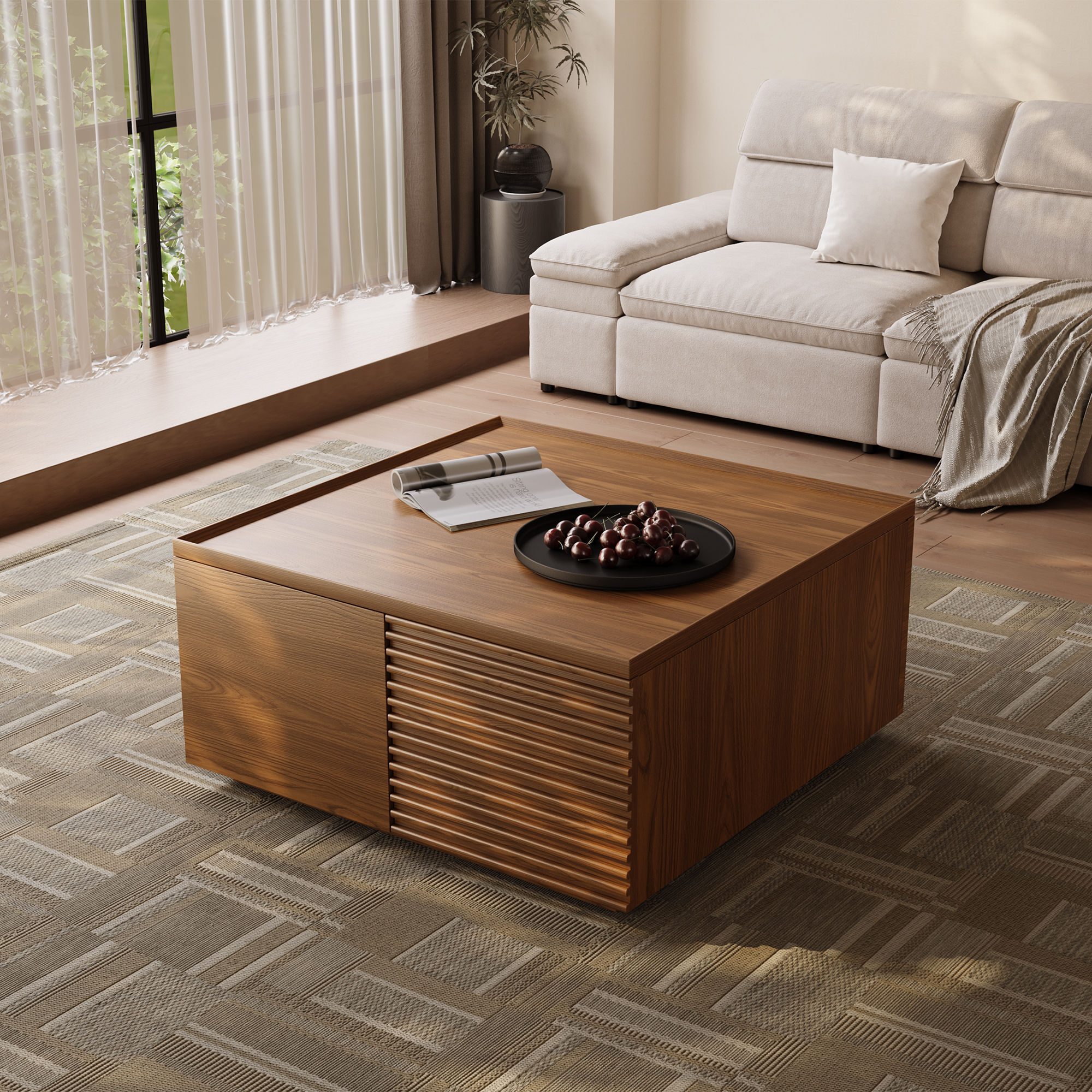 Wood Walnut Color MDF Coffee Tables