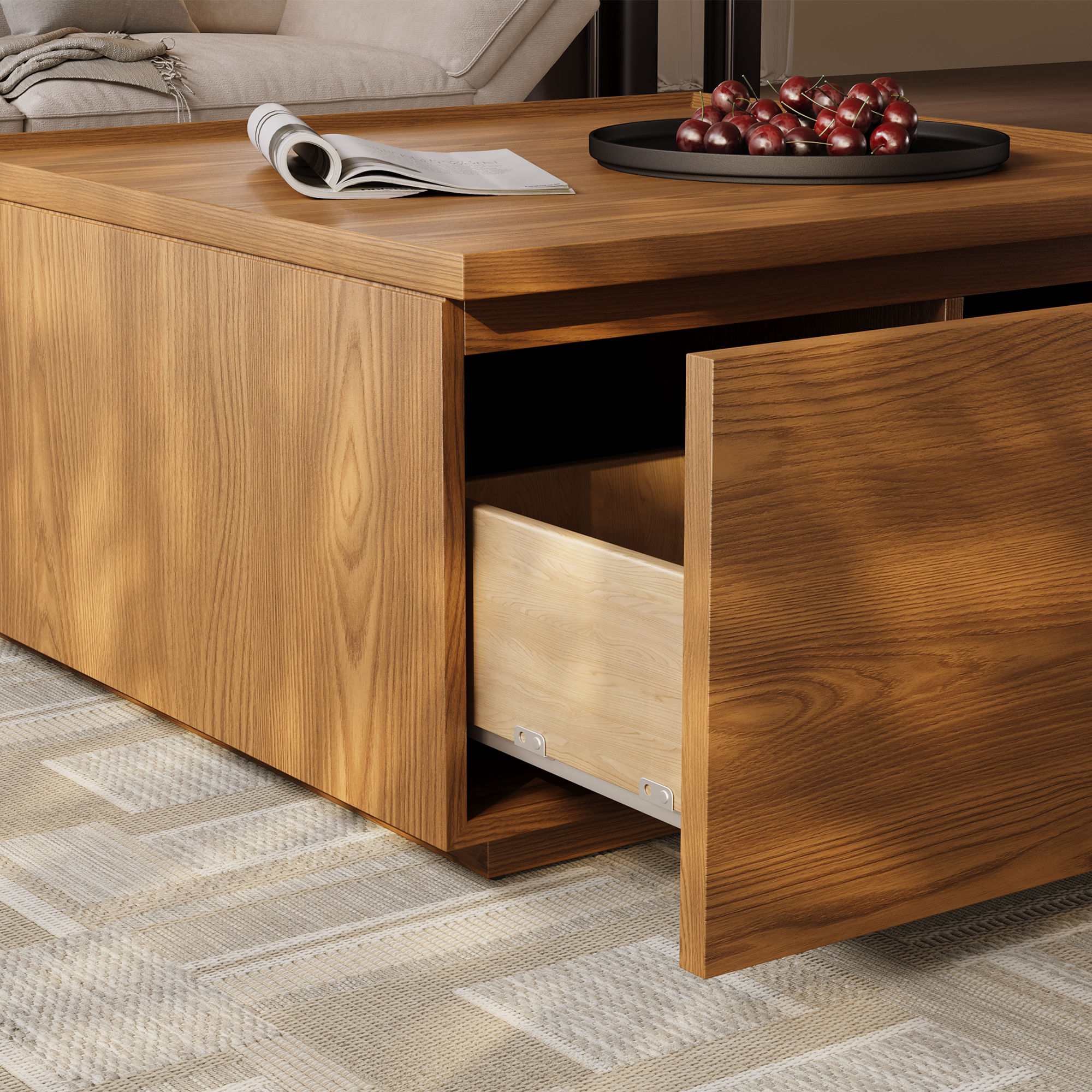 Square Walnut Color MDF Coffee Tables