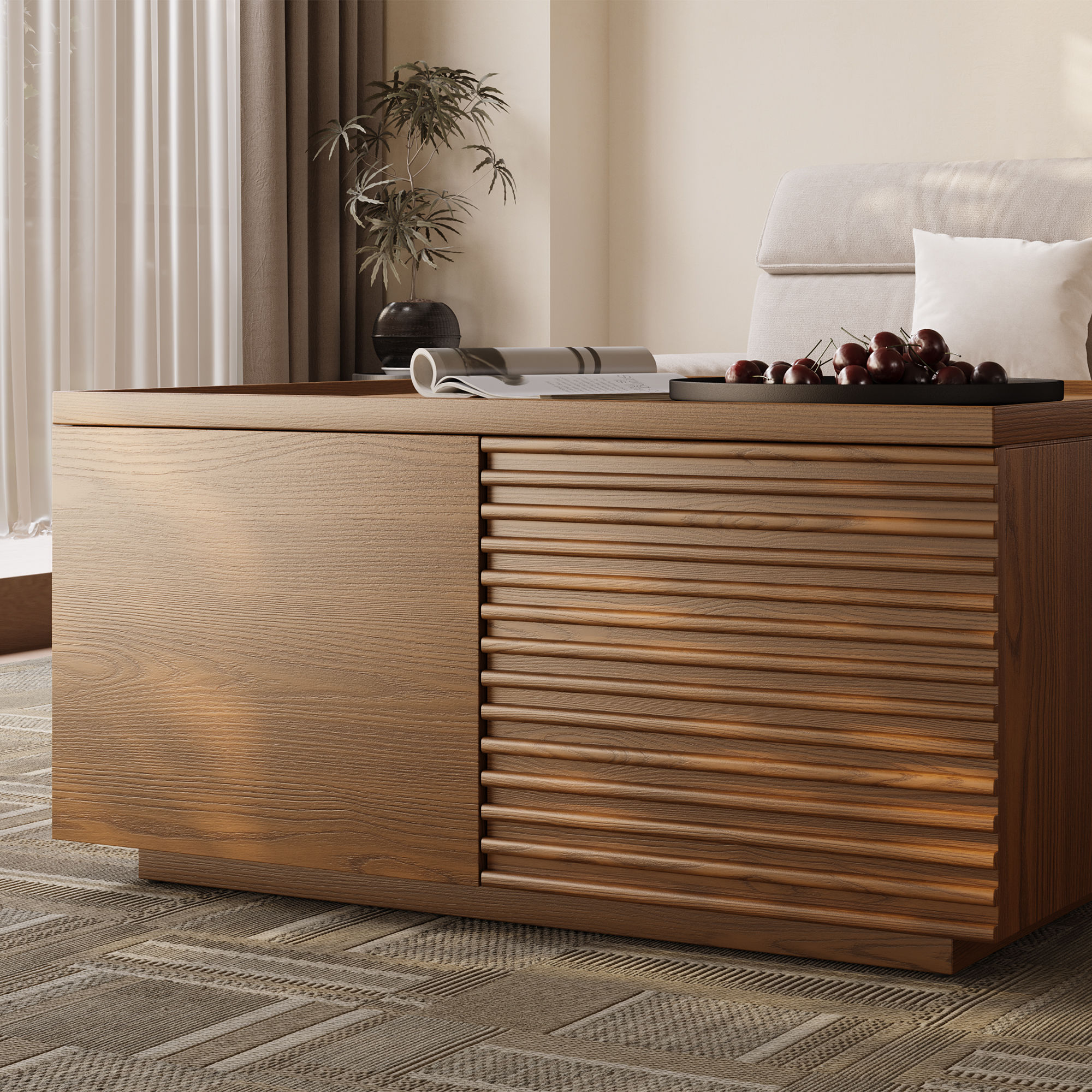with Storage Walnut Color MDF Coffee Tables