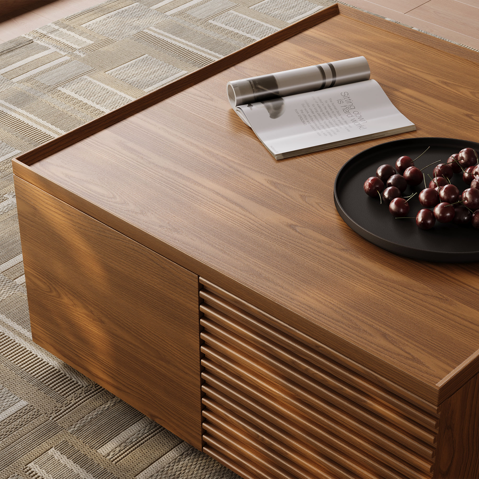 Mid Century Modern Walnut Color MDF Coffee Tables