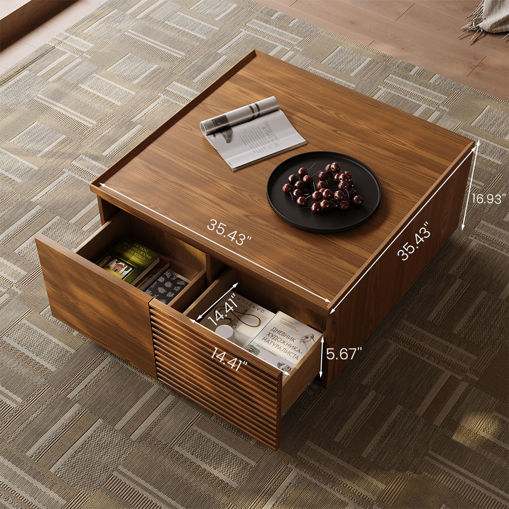 Square Walnut Color MDF Coffee Tables