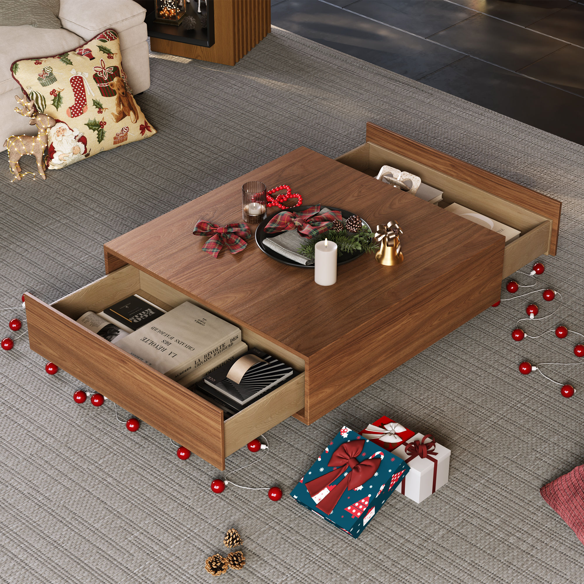 Mid Century Modern Brown MDF Coffee Tables