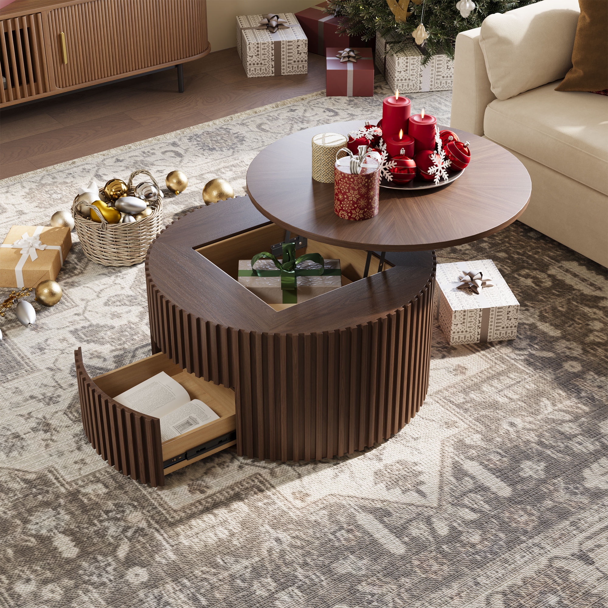 Modern Walnut Color Plywood Coffee Tables