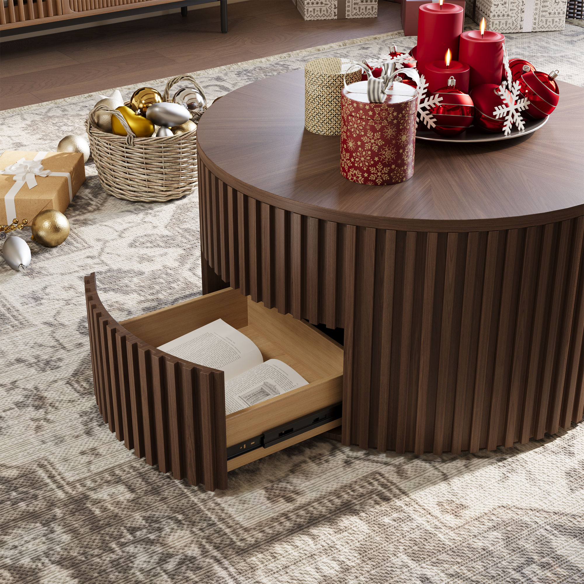 with Drawers Walnut Color Plywood Coffee Tables