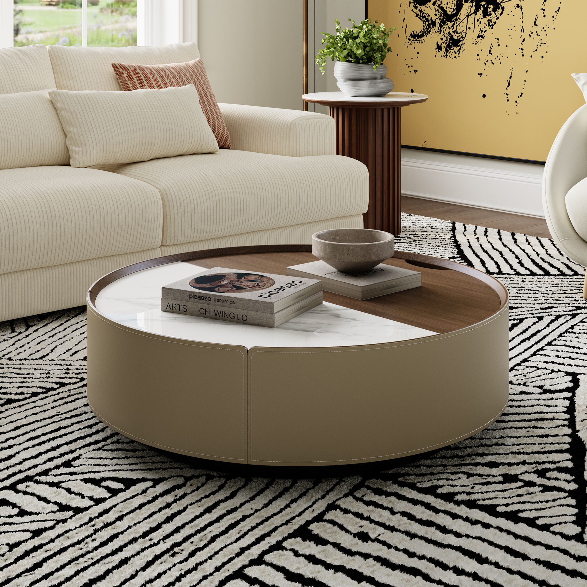 Leather Walnut & White MDF Coffee Tables