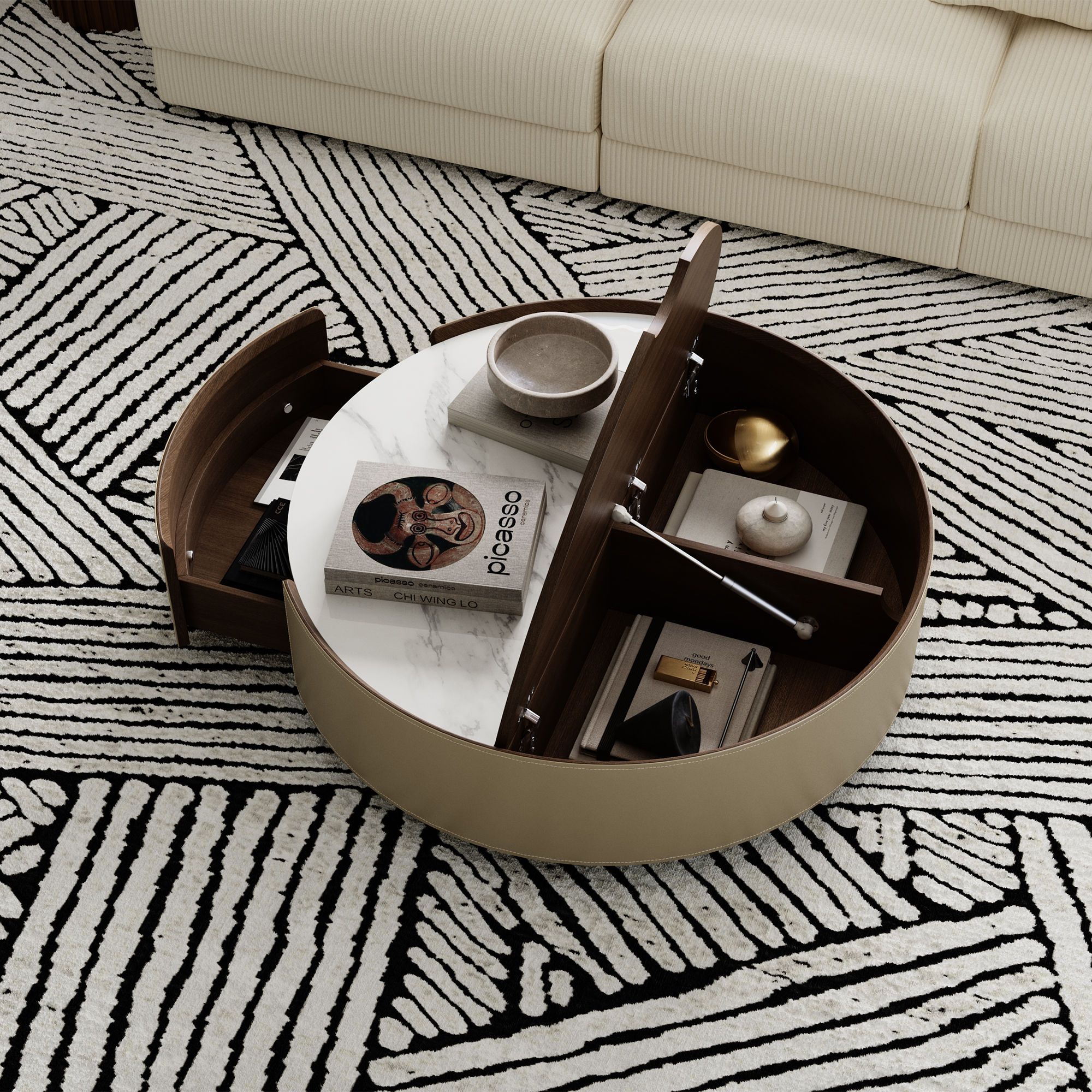 with Drawers Walnut & White MDF Coffee Tables