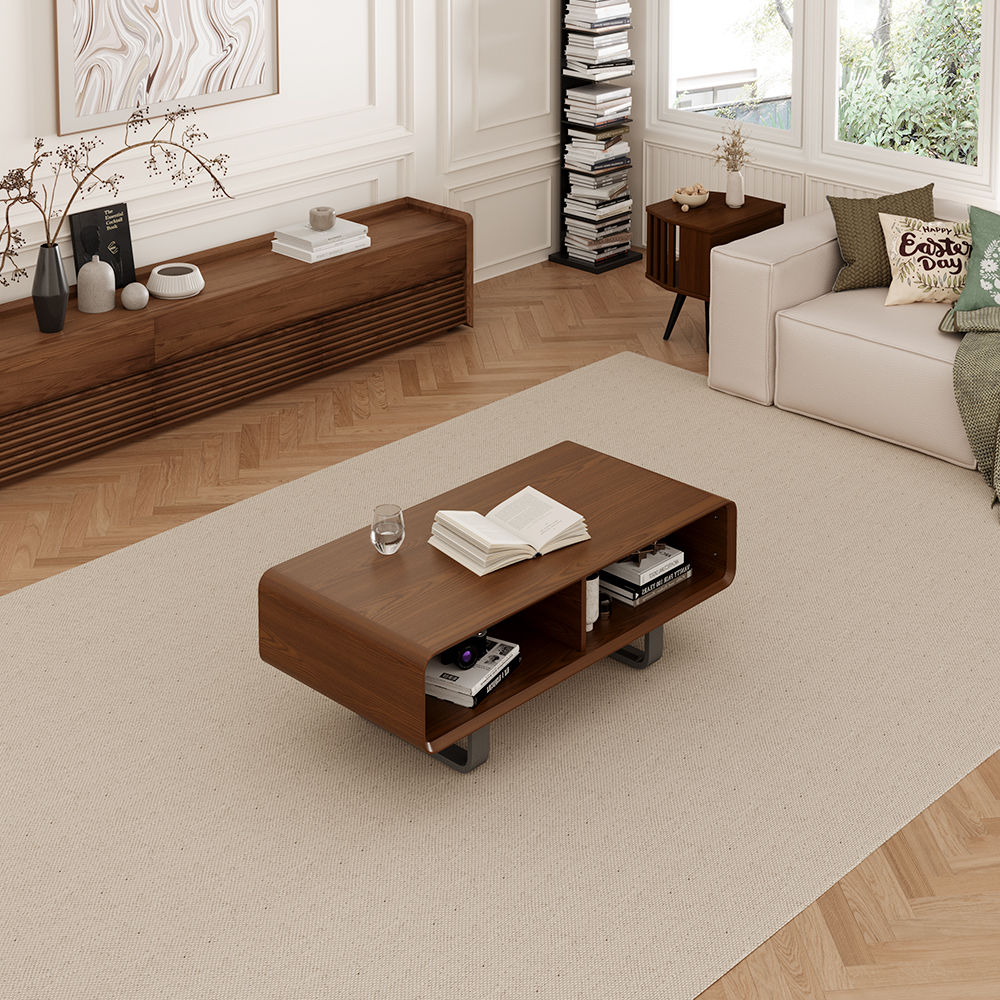 Metal Leg Walnut Color MDF Coffee Tables