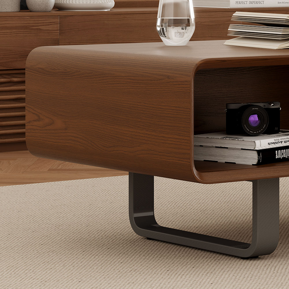 Metal Leg Walnut Color MDF Coffee Tables