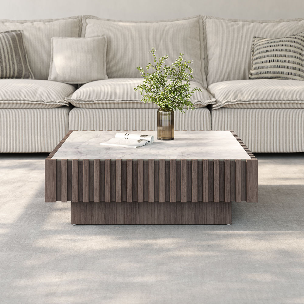 with Drawers Walnut & White MDF Coffee Tables