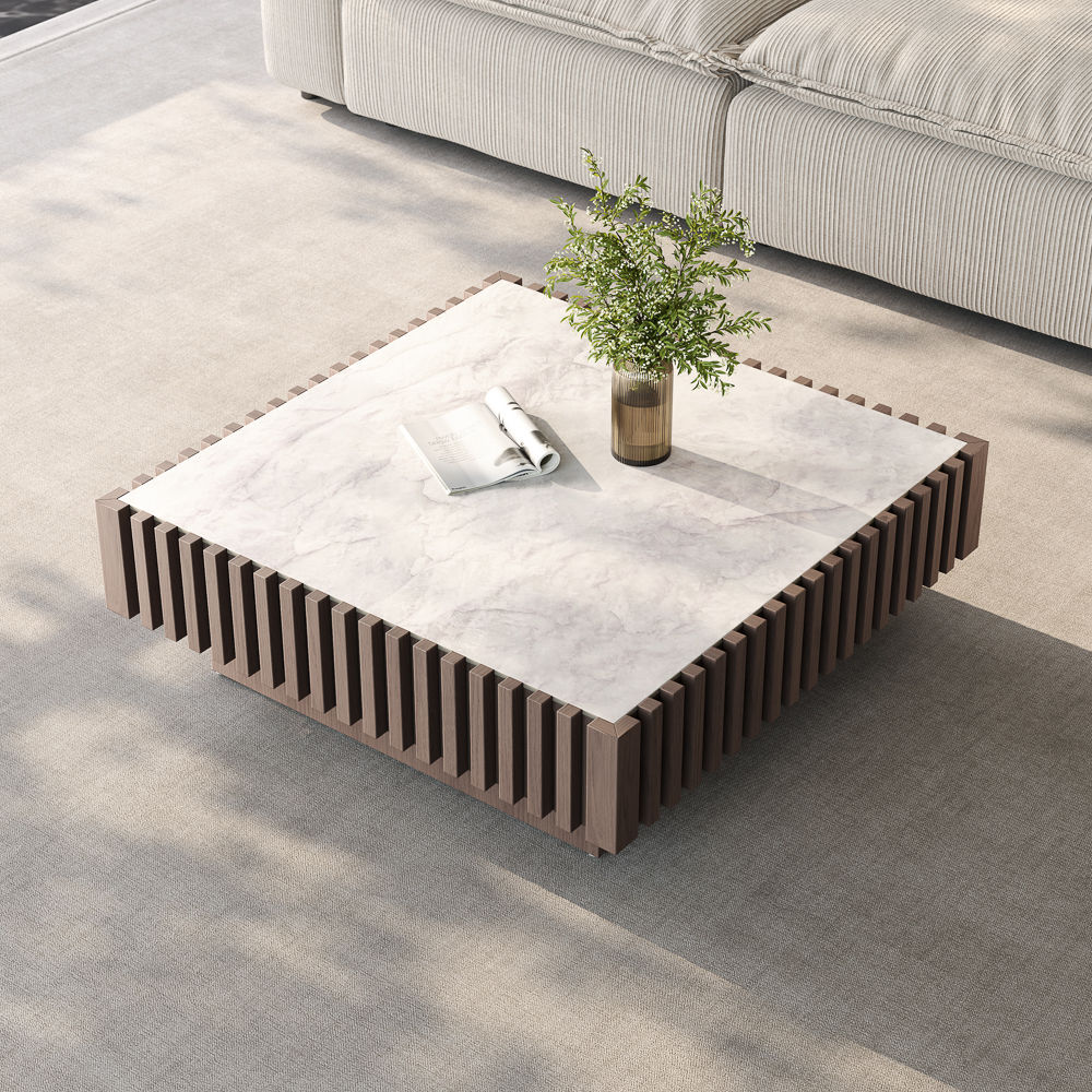 Square Walnut & White MDF Coffee Tables
