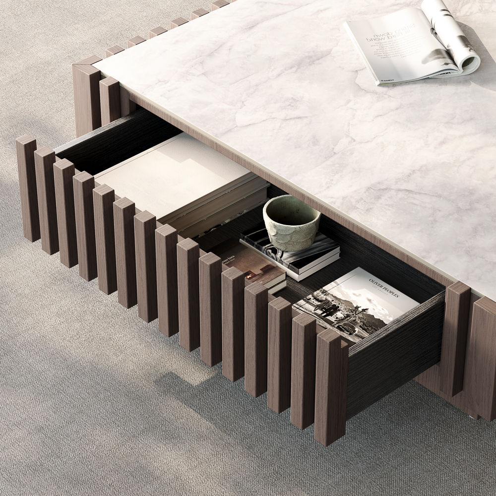 Mid Century Modern Walnut & White MDF Coffee Tables