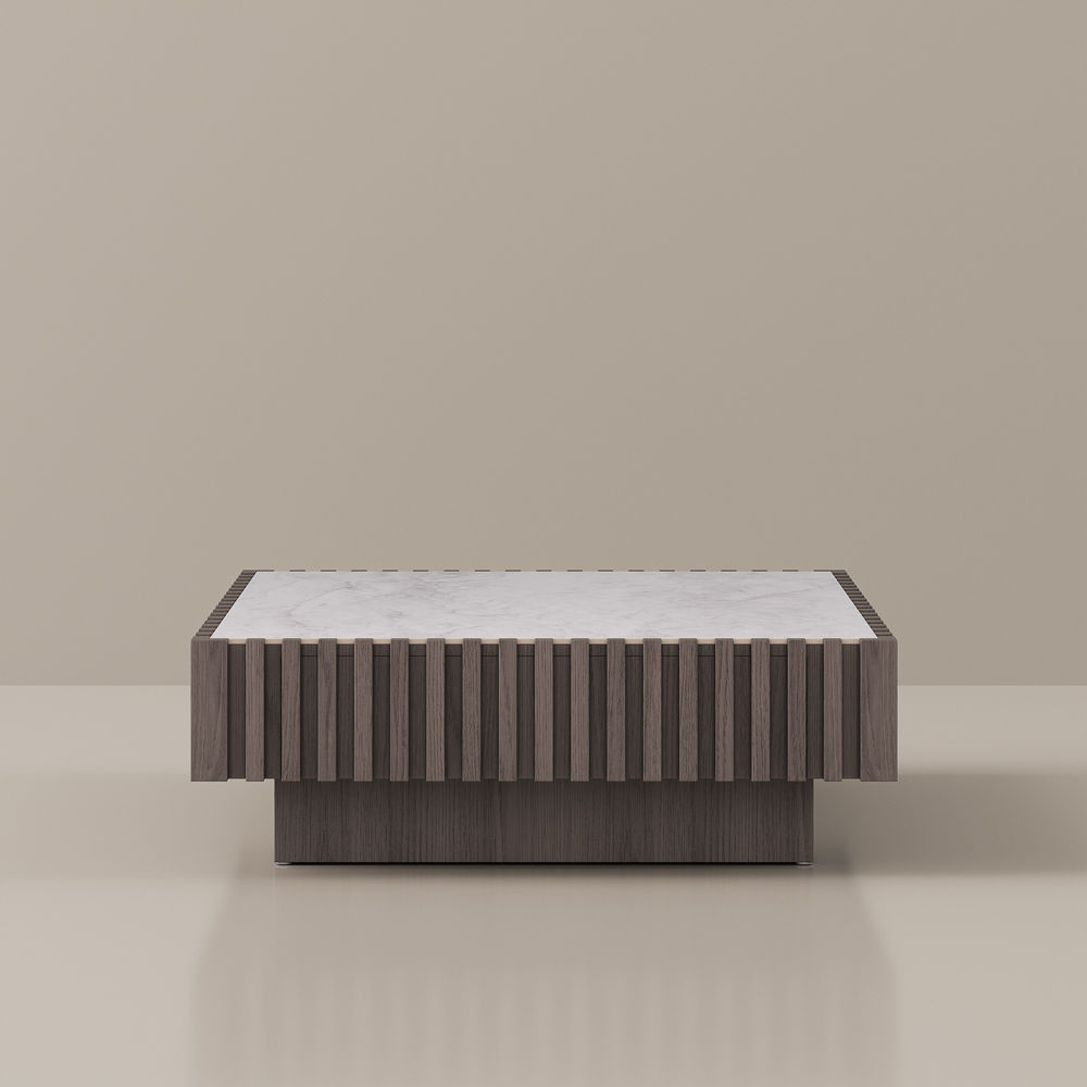 Square Walnut & White MDF Coffee Tables