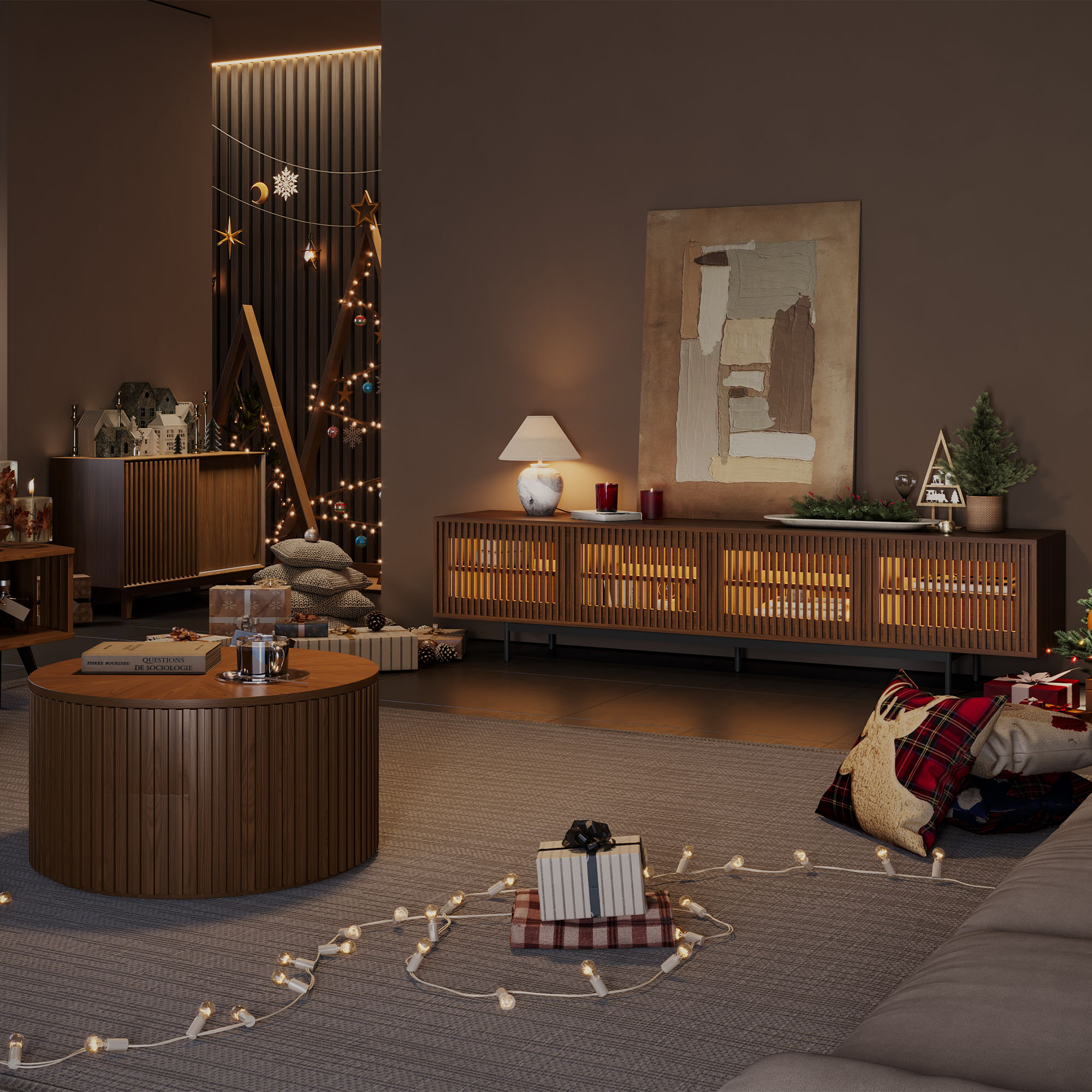 Modern Walnut Color Plywood Coffee Tables