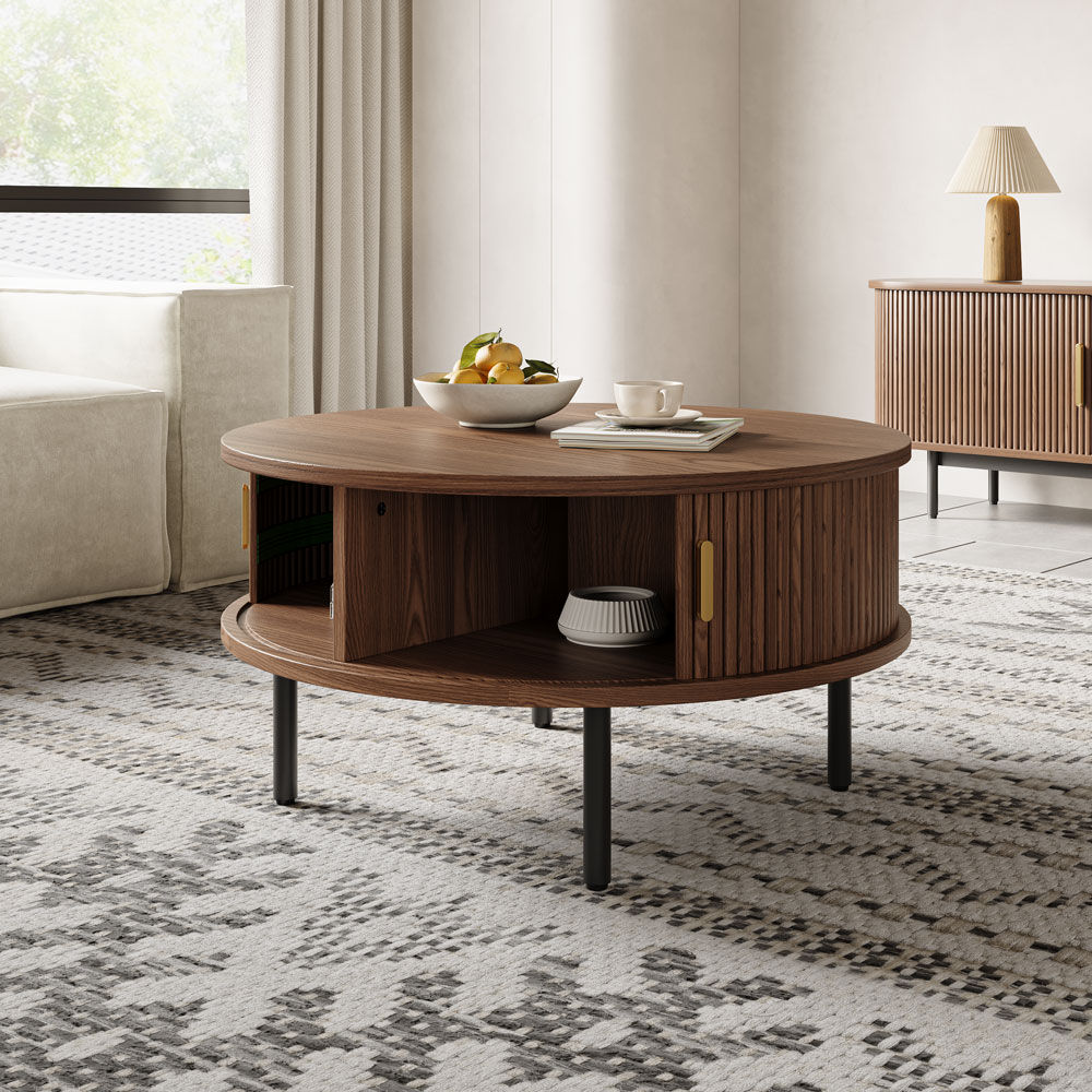 Metal Leg Walnut Color Plywood Coffee Tables