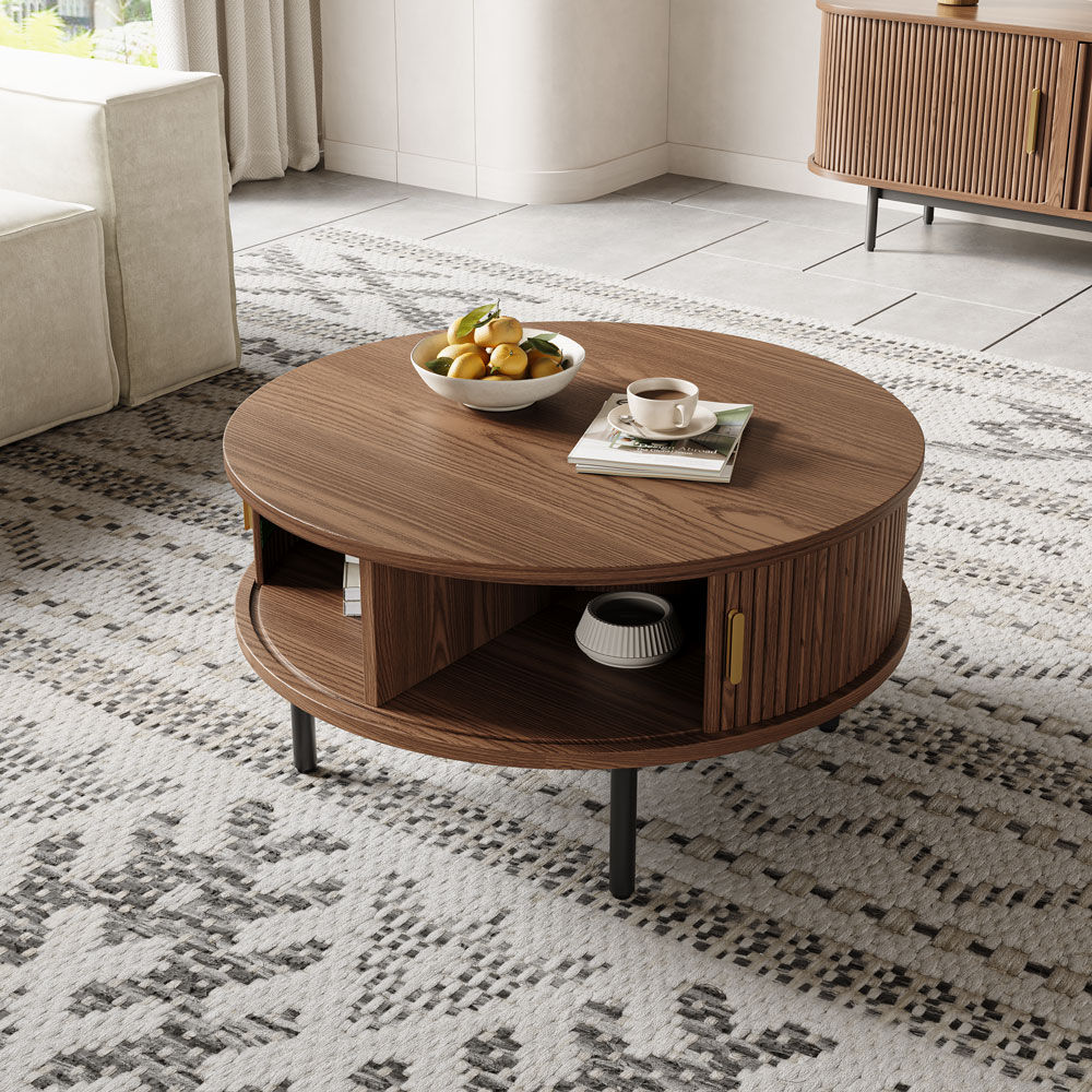 Partly Assemble Walnut Color Plywood Coffee Tables
