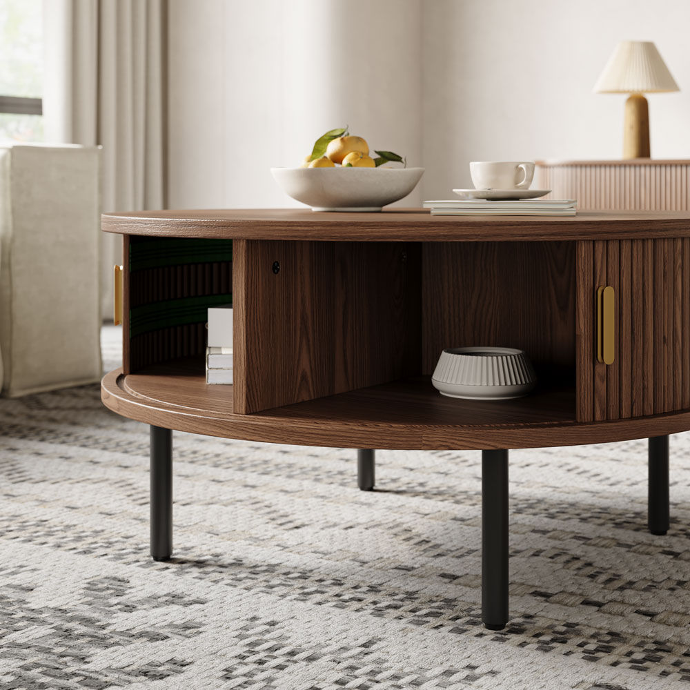 Metal Leg Walnut Color Plywood Coffee Tables