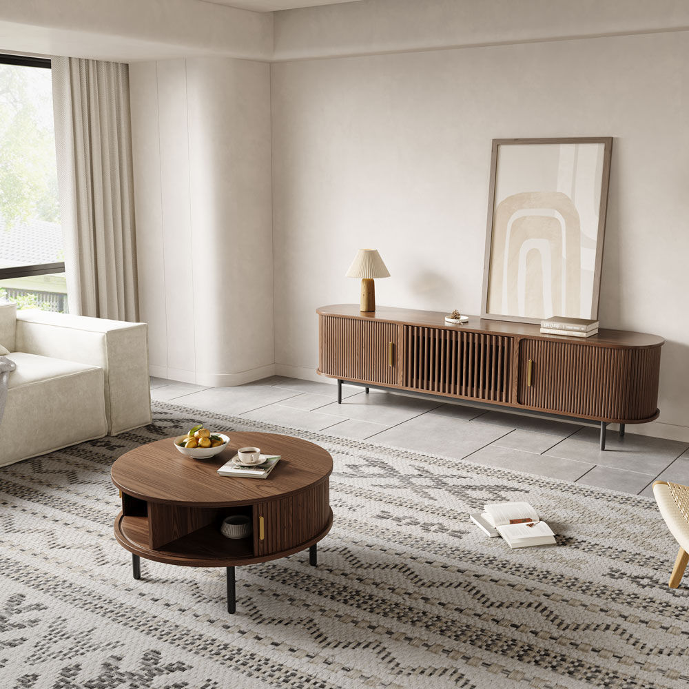 Partly Assemble Walnut Color Plywood Coffee Tables