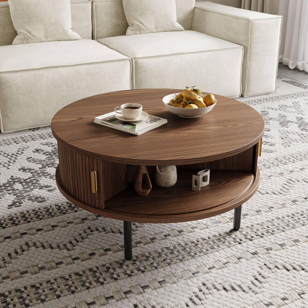 with Storage Walnut Color Plywood Coffee Tables