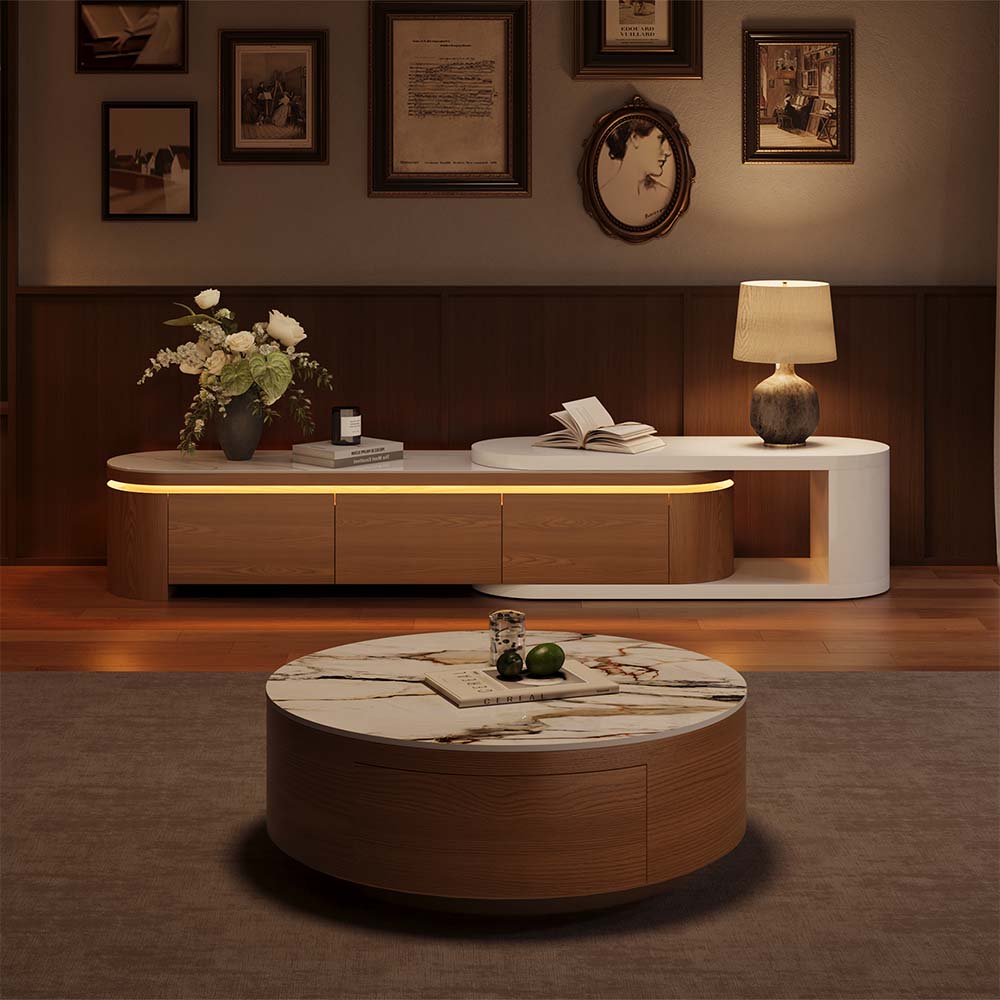 Sintered Stone Walnut & White MDF Coffee Tables