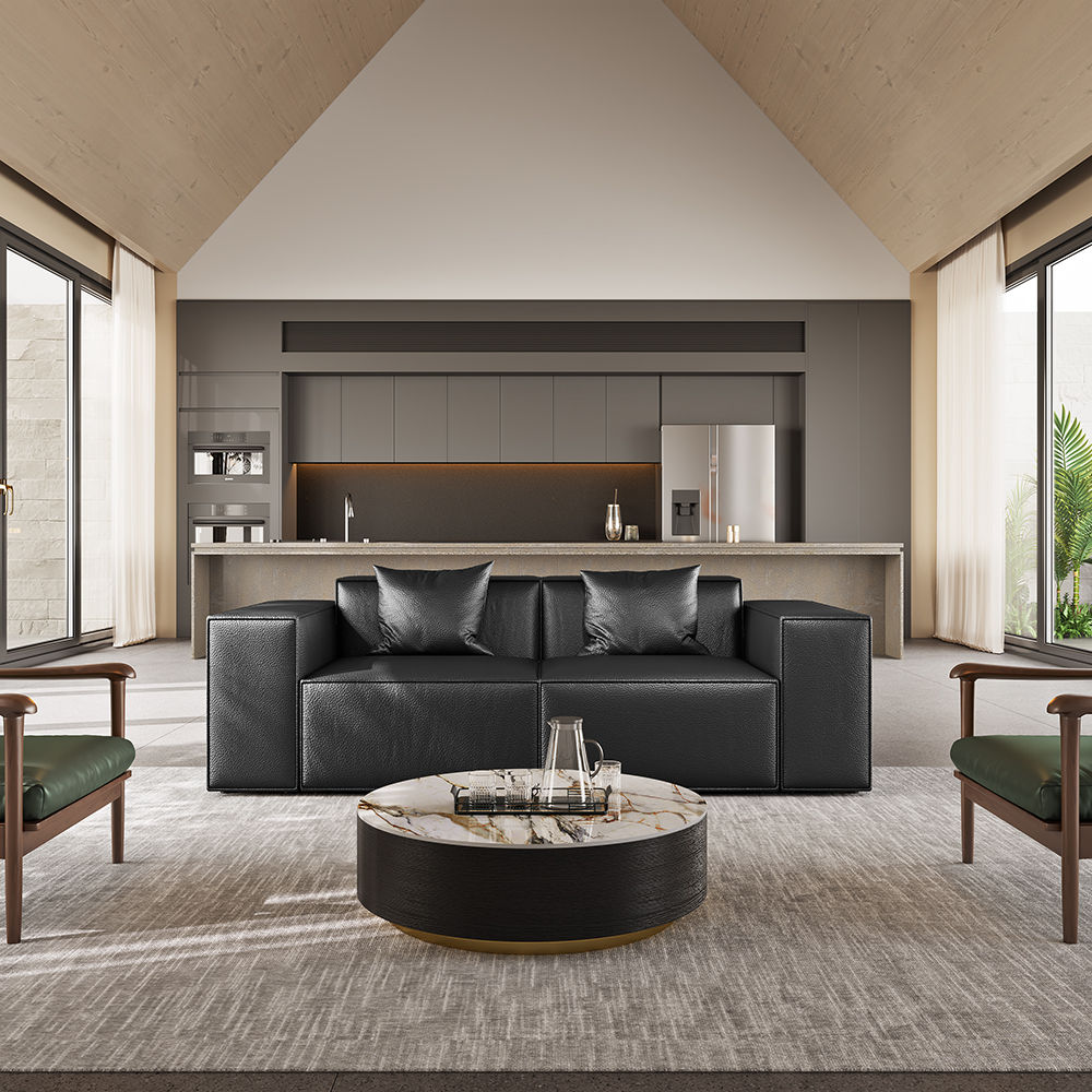 with Drawers White & Black Sintered Stone Coffee Tables
