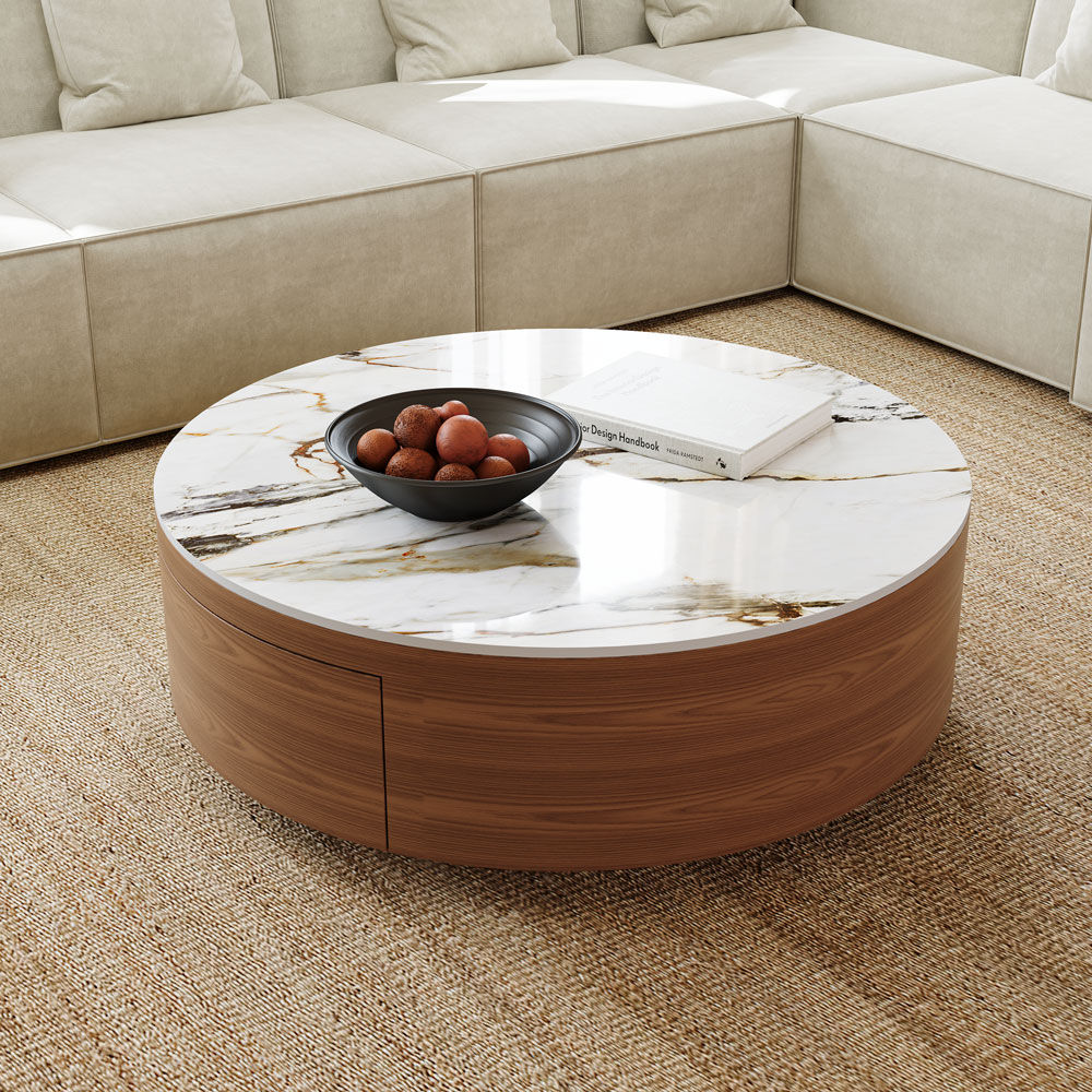 Modern Walnut & White MDF Coffee Tables