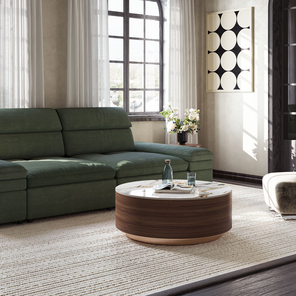 Wood Walnut & White Sintered Stone Coffee Tables