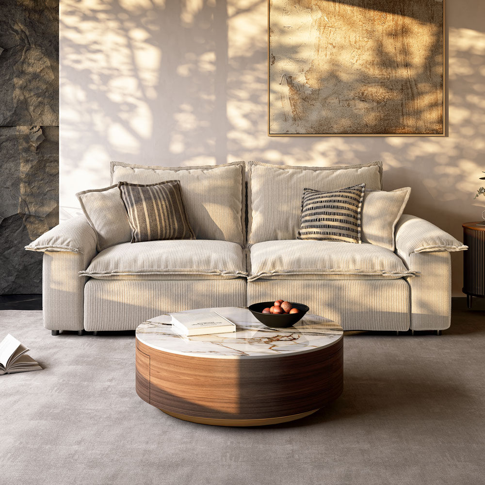 Wood Walnut & White Sintered Stone Coffee Tables
