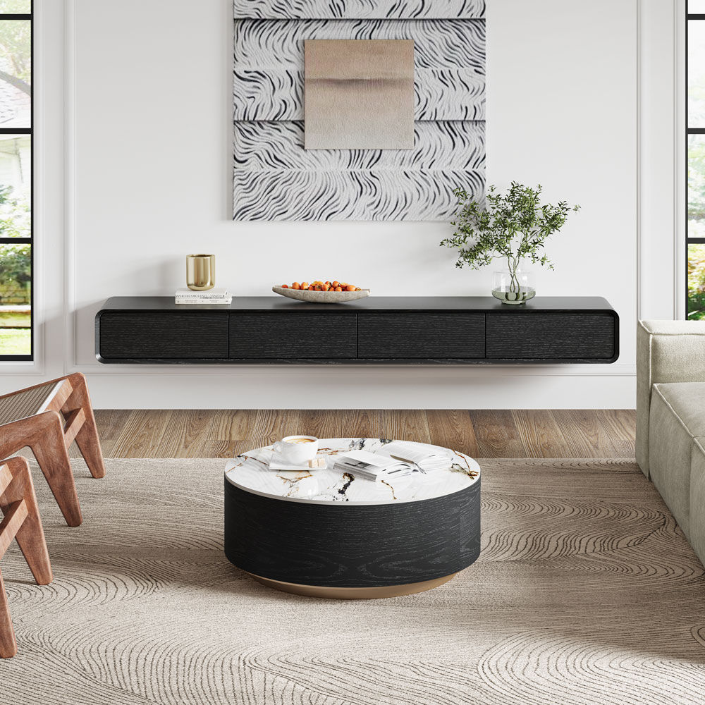 with Storage White & Black Sintered Stone Coffee Tables