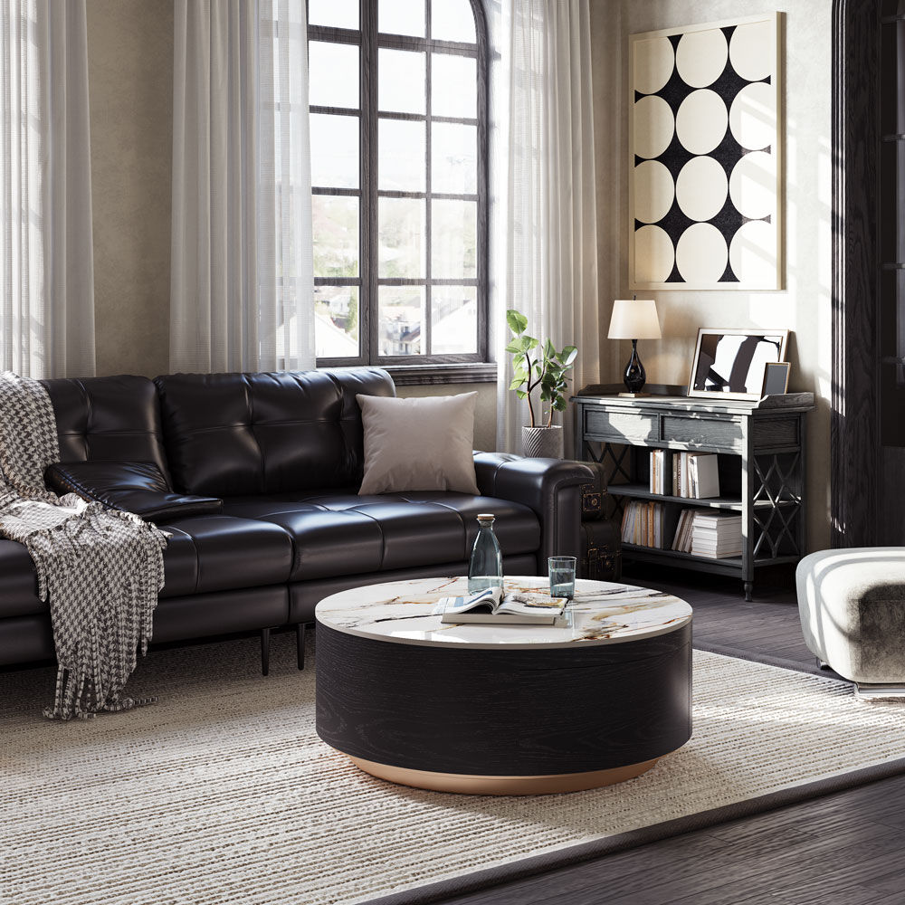 Modern White & Black Sintered Stone Coffee Tables