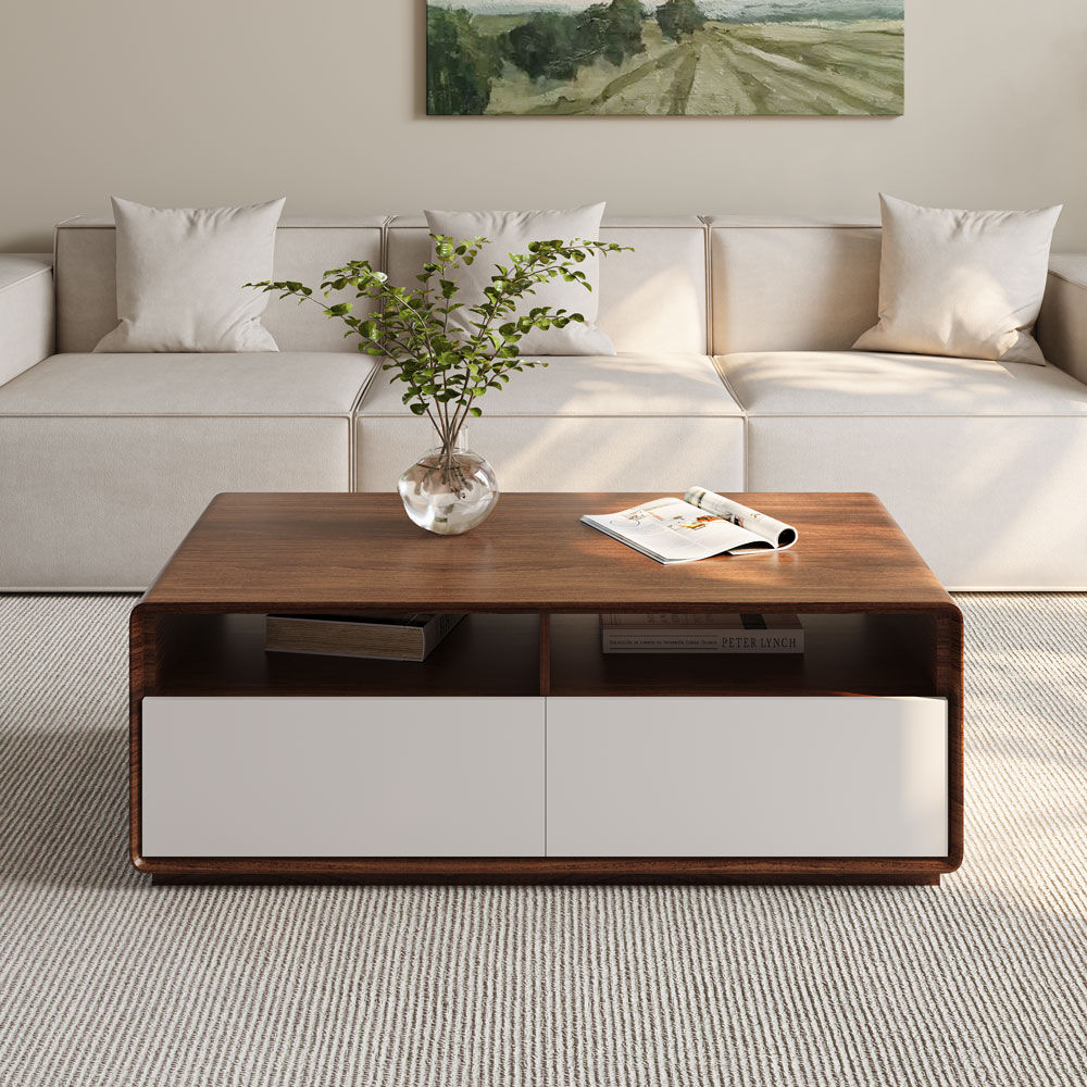 with Storage Wood & White MDF Coffee Tables