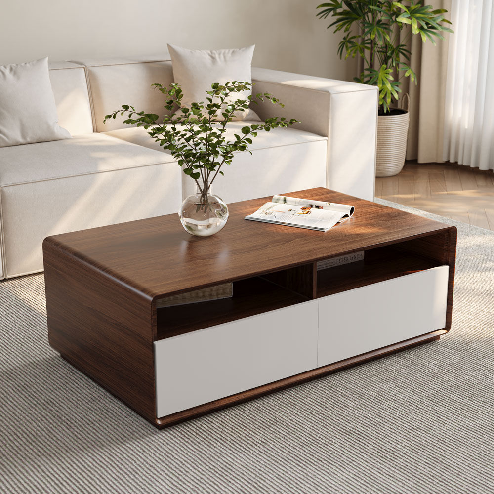 with Storage Wood & White MDF Coffee Tables
