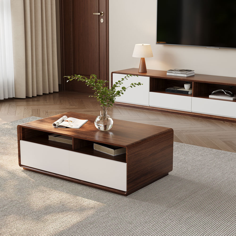 Mid-Century Modern Wood & White MDF Coffee Tables