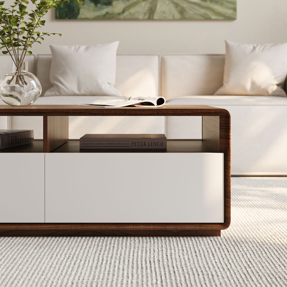 Rectangular Wood & White MDF Coffee Tables