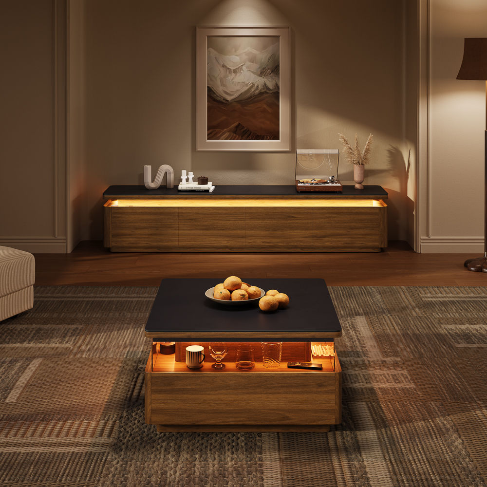 Fully Assemble Dark Wood & Black MDF Coffee Tables