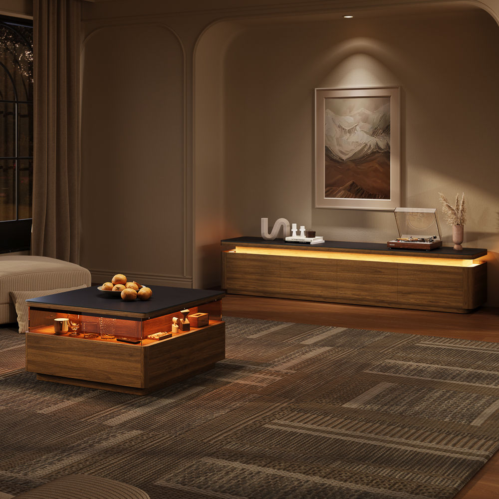 Wood Dark Wood & Black MDF Coffee Tables