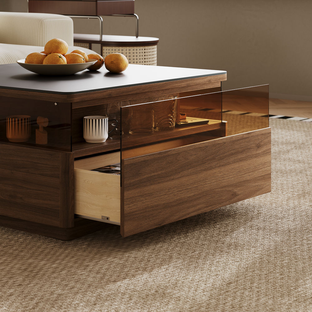 Square Dark Wood & Black MDF Coffee Tables