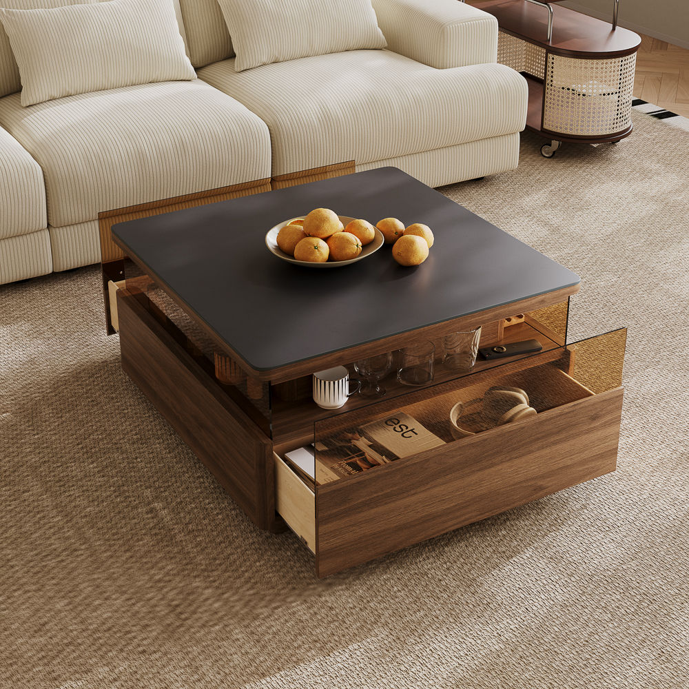 Square Dark Wood & Black MDF Coffee Tables
