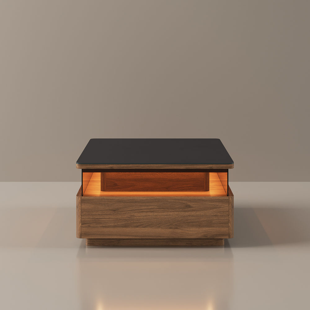 with Storage Dark Wood & Black MDF Coffee Tables