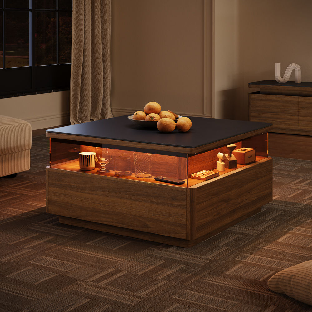 Living Spaces Walnut & Black Sintered Stone Coffee Tables