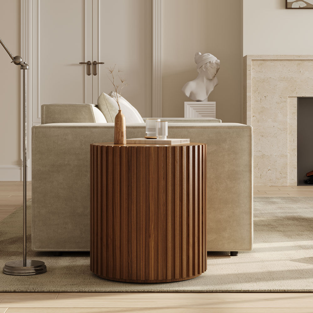 Round Walnut Color MDF Coffee Tables