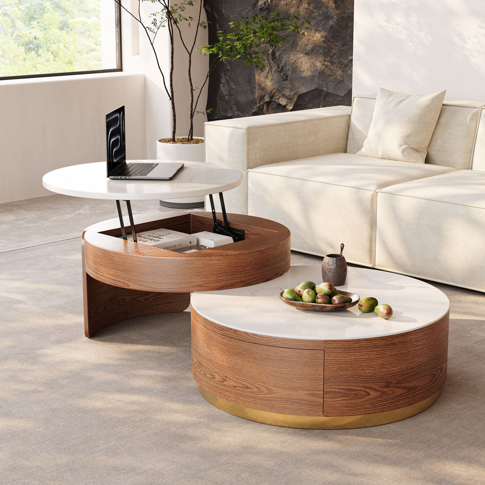 Round Walnut MDF Coffee Tables