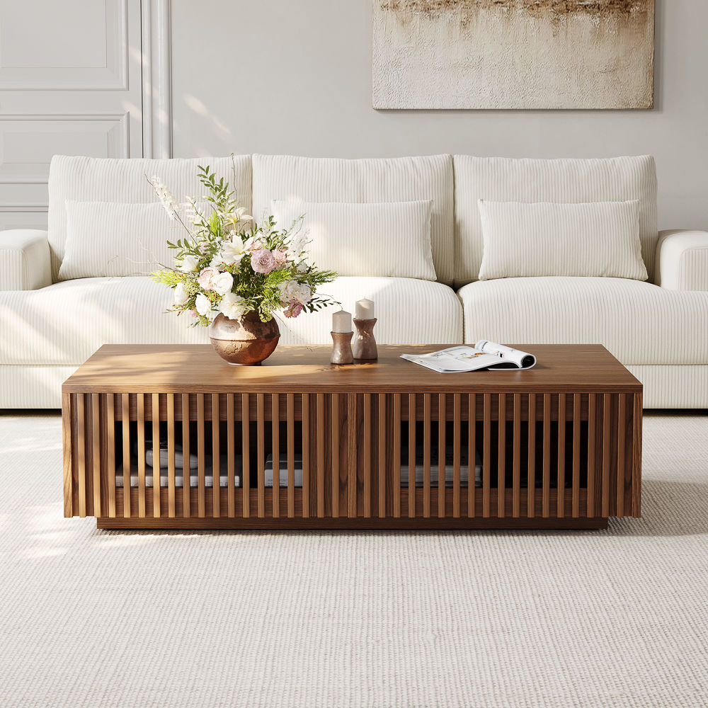 Rectangular Walnut Color MDF Coffee Tables