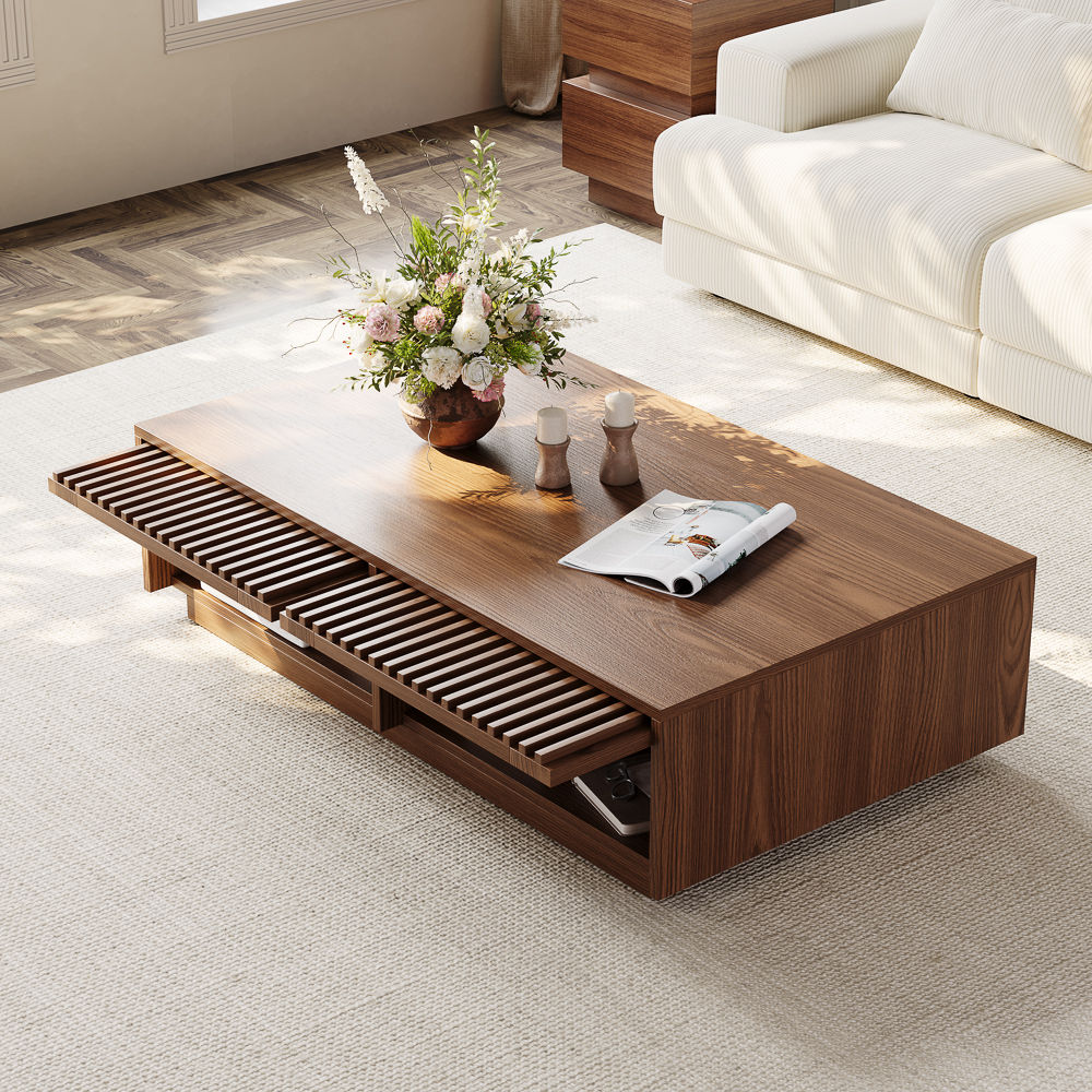 Rectangular Walnut Color MDF Coffee Tables