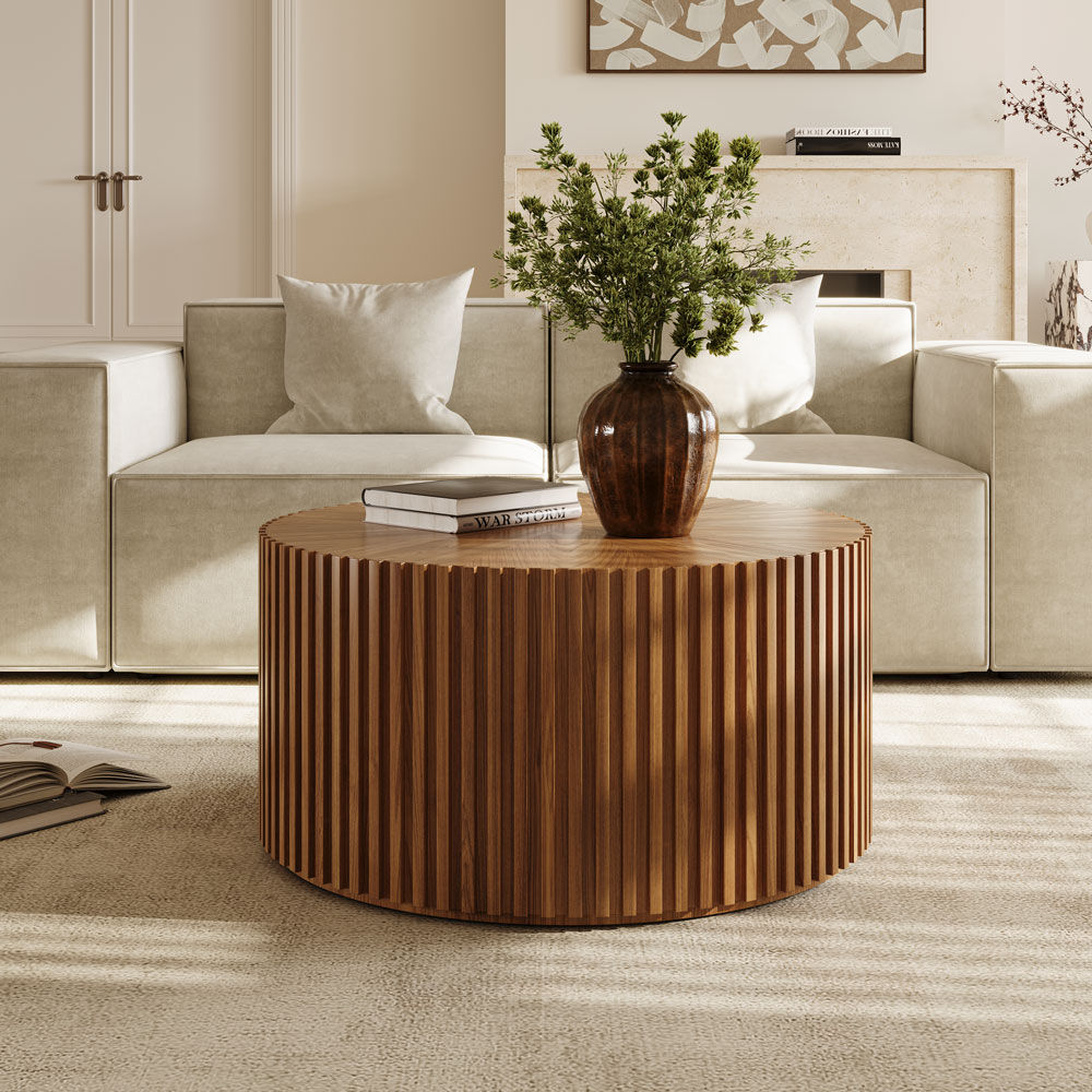 Fluted Walnut Color MDF Coffee Tables