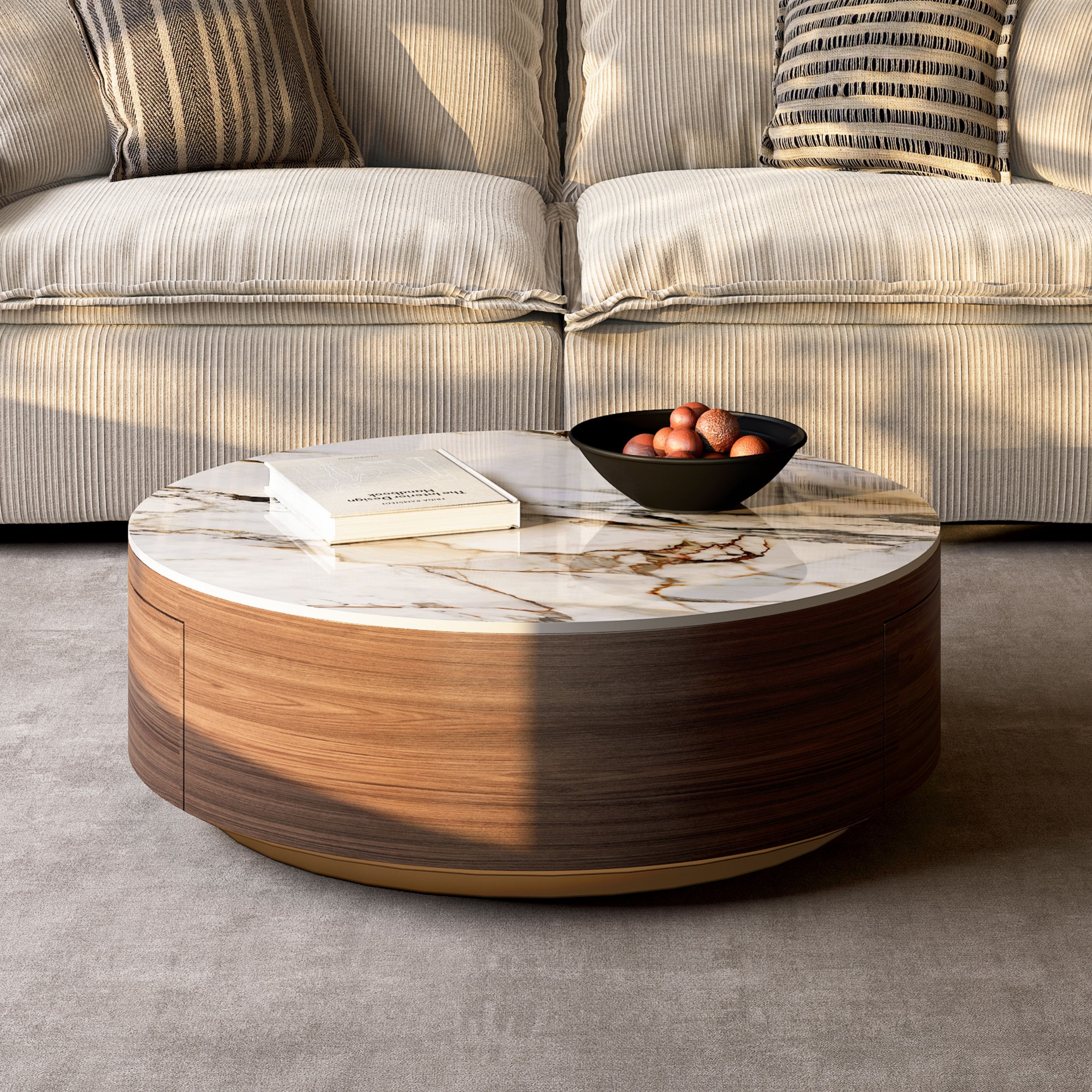 Wood Walnut & White Sintered Stone Coffee Tables