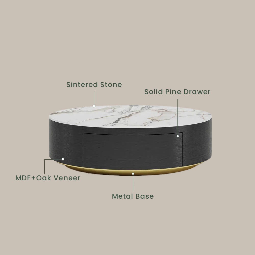 Round White & Black Sintered Stone Coffee Tables